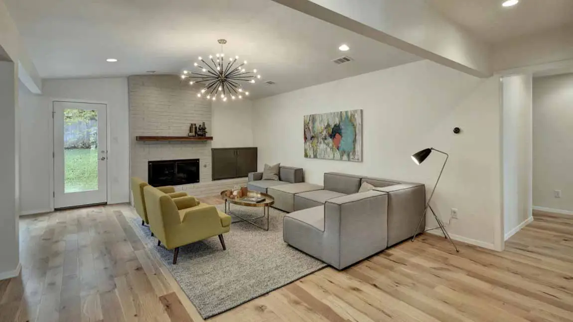 Area Rug in living room with fireplace